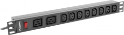 Lanberg multiprise PDU pour rack 19" 1U, 16 A, 8× C13 + 2× C19, entrée C20 – noir