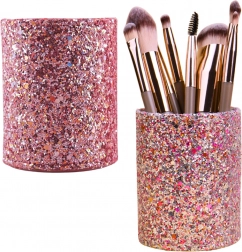 Gobelet rose en brocart pour pinceaux et accessoires cosmétiques