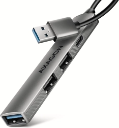 Axagon hue-sta hub USB en aluminium 4× ports (1× USB‑A 5 Gbps, 2× USB‑A 2.0, 1× USB‑C 2.0) avec câble de 12 cm