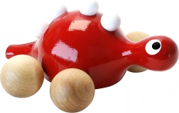 Dinosaure en bois à roulettes rouge
