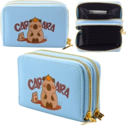 Portefeuille bleu à deux compartiments avec capybara, rangements pour cartes 12,5 × 8,5 cm