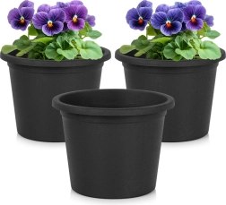 Pots de fleurs de jardin en plastique noirs ronds 14,5 cm – lot de 3 pièces