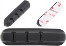 Organisateur de câbles en silicone autocollant, 3 fentes, noir