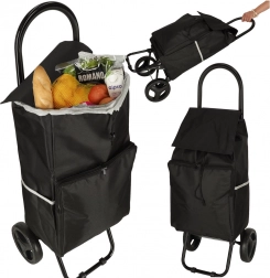 chariot de courses noir sur roues avec cadre