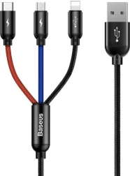 Baseus câble 3-en-1 USB‑C / Lightning / Micro USB, 3,5 A, 0,3 m, noir