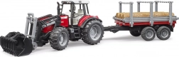 BRUDER tracteur MASSEY FERGUSON 7480 avec chargeur frontal et remorque à grumes