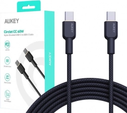 Aukey câble USB‑C vers USB‑C 1,8 m, 60 W PD, gaine nylon, noir