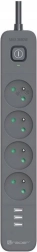 Parafoudre TRACER Power Line+ prêt pour mobile 1,5 m (4 prises + 3x USB A, 5V 2,4A)