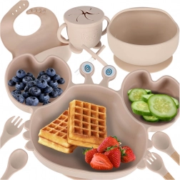 Set repas en silicone pour enfants crabe, 9 pièces, beige