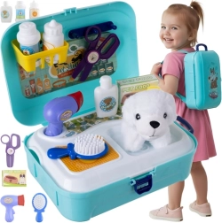 Salon de soins pour animaux de compagnie en sac à dos – coffret pour enfants pour le bain et la coupe du chien