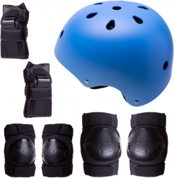 Casque + protections pour rollers, skateboard, vélo - bleu-noir, M