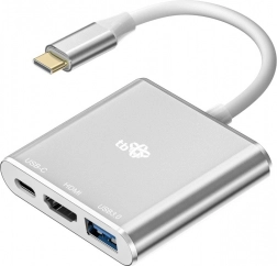 Adaptateur USB-C HUB 3-en-1 - HDMI, USB, PD argent