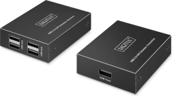 Rallonge USB 2.0 sur câble CAT 6 jusqu’à 150 m, 4× USB‑A, 1× RJ45 Gigabit Ethernet – kit émetteur/récepteur