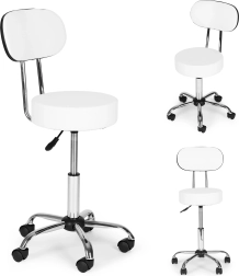 Tabouret pivotant avec dossier pour cosmétique et médecine, blanc ModernHome