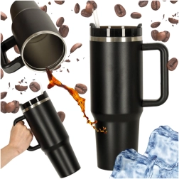 Mug isotherme avec paille et anse 1200 ml noir