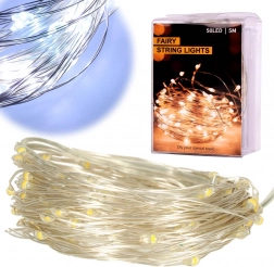 Guirlande LED filaire décorative 5 m, 50 LED à piles – Blanc hivernal