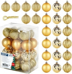 Boules de Noël dorées incassables 5 cm, lot de 24 pièces