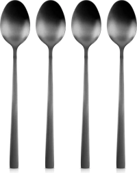 Set de cuillères à cocktail noires en acier inoxydable, 4 pcs