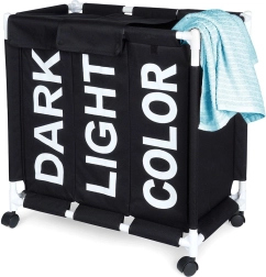 Panier à linge à trois compartiments sur roulettes 137 l Vilde