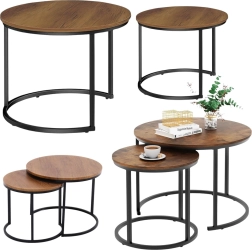 Ensemble de tables basses rondes 2-en-1 en bois naturel