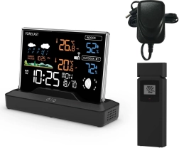 Station météo sans fil rétroéclairée avec écran LCD couleur, capteur extérieur, thermomètre, baromètre et horloge radio-pilotée