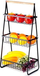 Panier à fruits métallique à trois niveaux, noir