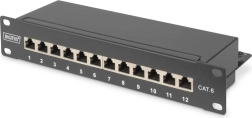 Panneau de brassage 10" 12 ports CAT6 S/FTP 1U avec gestionnaire de câbles – noir