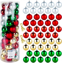 Set de boules de Noël incassables 6 cm, 50 pièces – rouges, vertes, dorées et argentées