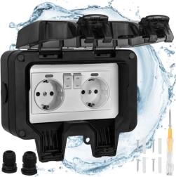 Double prise extérieure Izoxis IP66 230–250 V 16 A avec capot