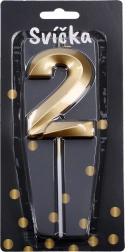 Bougie de fête chiffre 2 dorée