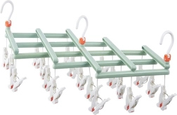 Séchoir suspendu pliable avec pinces, 19 pinces, vert
