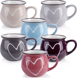 Mugs en céramique avec cœur 320 ml, set de 6