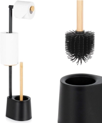Porte-papier toilette autoportant avec brosse, noir, 66 cm