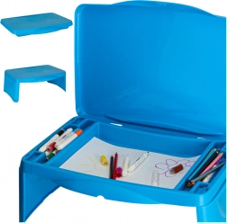 Table pliante de voyage pour enfant pour voiture avec compartiment de rangement – Bleu
