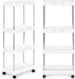 Support de salle de bain en plastique avec 4 étagères sur roulettes