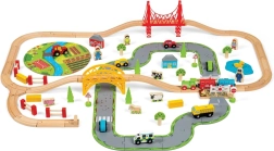 Circuit de train en bois avec route rurale de Bigjigs Rail