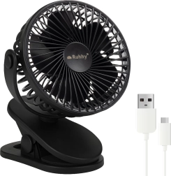 Ventilateur de table sans fil Ruhhy avec clip, noir, USB‑C 1200 mAh