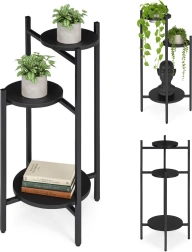 support à plantes à trois niveaux en métal noir ModernHome
