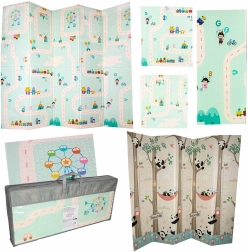 Tapis éducatif pliable en mousse double face panda et routes 180 × 200 cm
