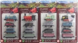 Set de petites locomotives en métal avec locomotive et trois wagonnets