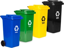 ensemble de 4 poubelles extérieures 4×120 l avec roues en caoutchouc – papier, verre, plastique/métal et déchets mixtes