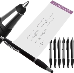 Set de 6 stylos à bille avec mémo rétractable et stylet, noir et bleu