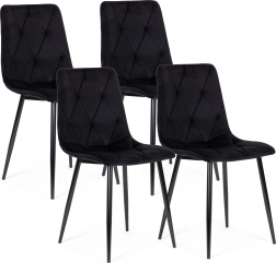 Ensemble de 4 chaises matelassées en velours pour salle à manger et salon ModernHome – Noir