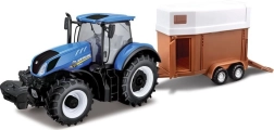 Tracteur Fermier Bburago New Holland avec remorque pour chevaux