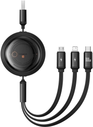 Câble de charge rétractable 3 en 1 BASEUS Free2Draw 100 W, 1,1 m – USB‑A vers USB‑C/Lightning/Micro USB (noir)