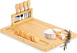 Planche à fromage en bambou avec couteaux, set 5 pièces