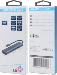 HUB adaptateur USB-C 6v1 - HDMI, 3x USB, PD, RJ-45