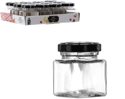 Petit pot carré en verre de 50 ml avec couvercle métallique noir - 1 pièce
