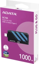 SSD externe ADATA SC735 1 To USB‑C (USB 3.2 Gen 2) 1050/1000 Mo/s, bleu
