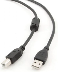 Câble USB 2.0 A–B 4,5 m avec noyau de ferrite, contacts plaqués or